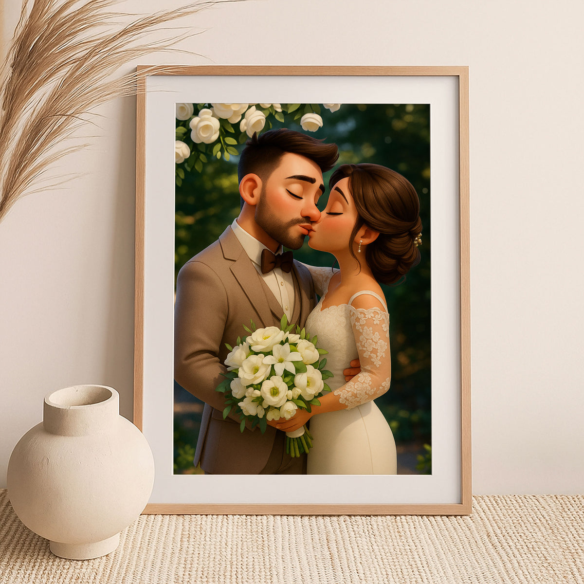 Charming Animated Wedding Portrait of a Happy Couple – Perfect for Home Decor &amp; Gift Ideas
 - 6