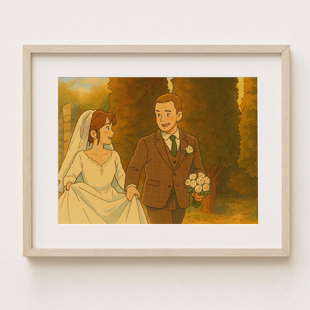 Charming Wedding Portrait Art Print | Romantic Couple in Vibrant Illustration Style
 - 5