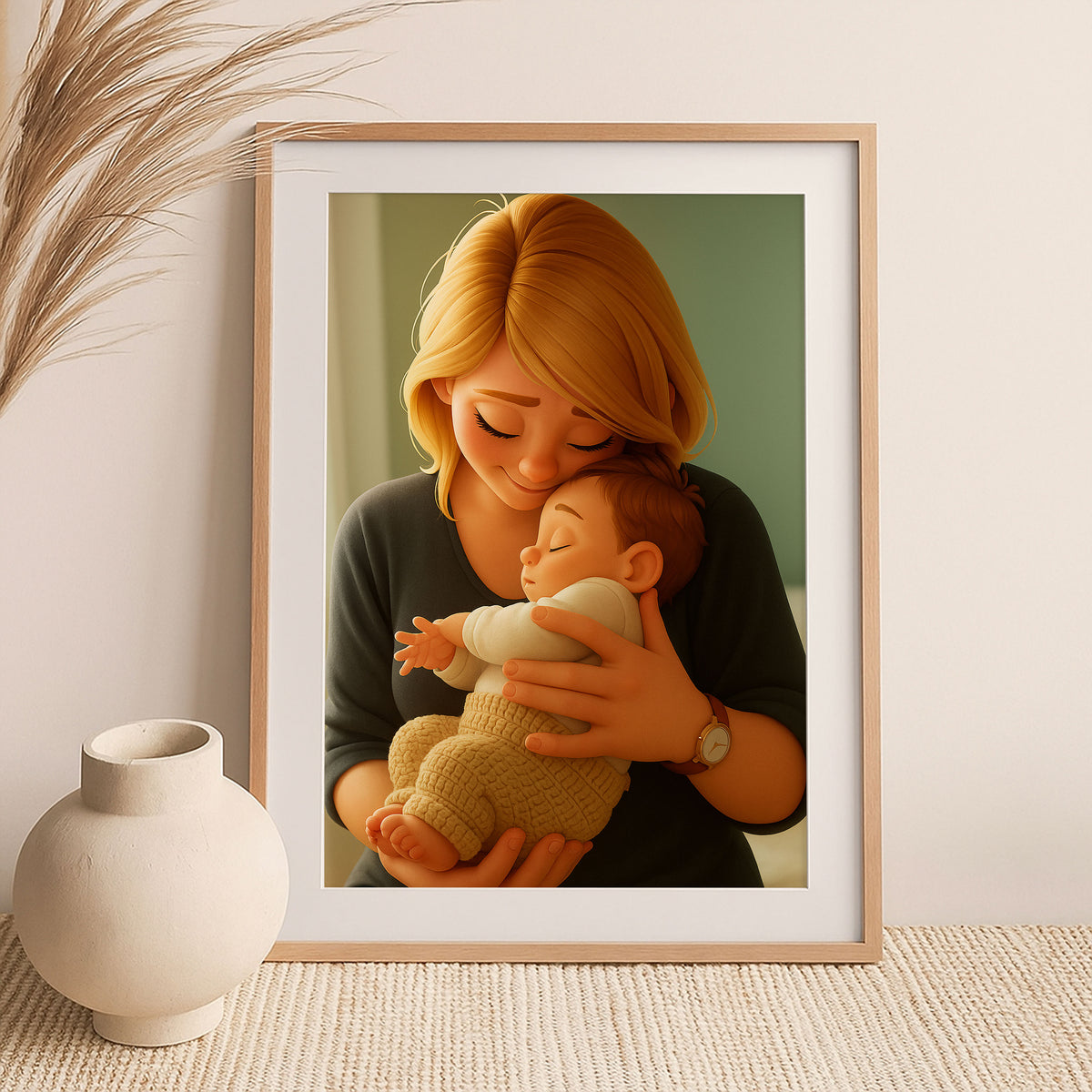 Whimsical Mother and Baby Cartoon Print: Heartwarming Digital Art for Your Nursery or Family Space
 - 6