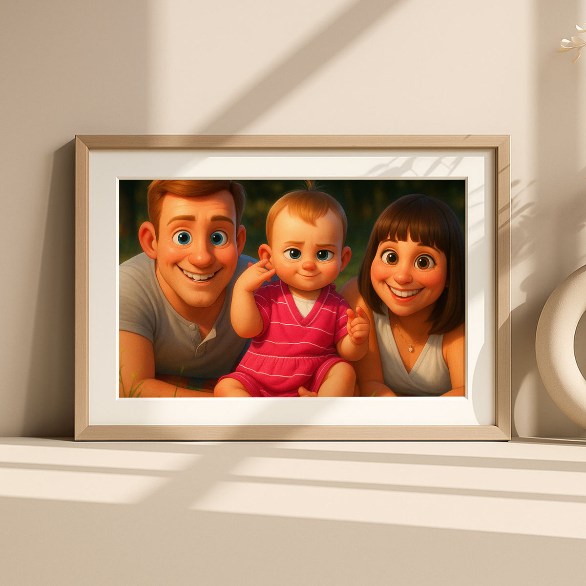 Charming Family Portrait in Playful Cartoon Style – Perfect Art for Kids&#39; Rooms and Family Spaces
 - 6