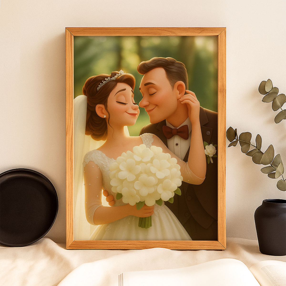 Charming Animated Wedding Portrait: Capturing Love and Happiness in a Whimsical Style
 - 6