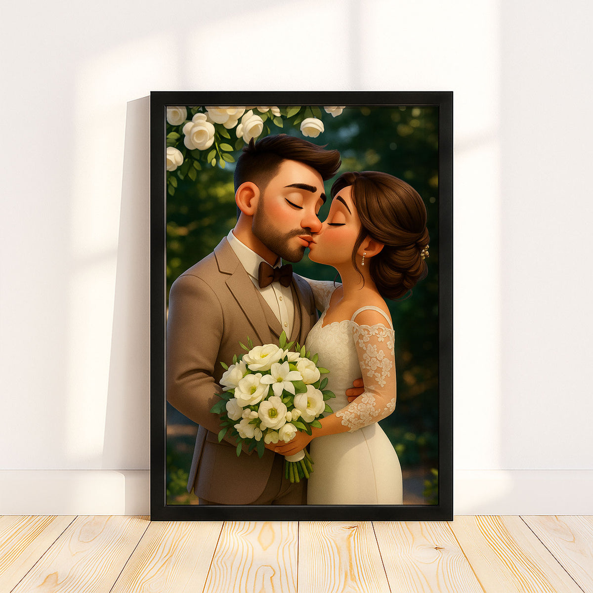 Charming Wedding Couple Art Print in Whimsical Cartoon Style - Perfect for Home Decor and Gift Ideas
 - 6