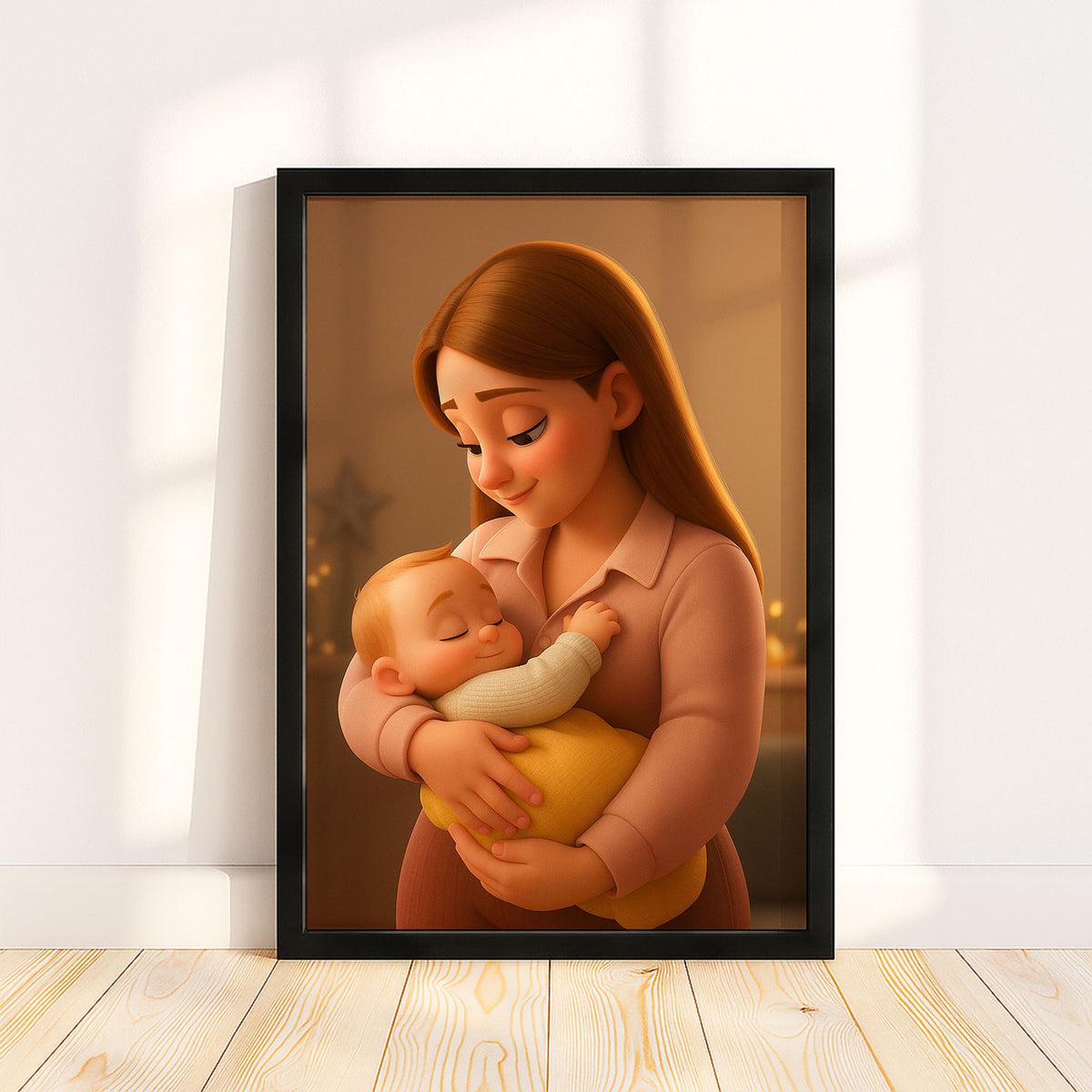 Heartwarming Cartoon Illustration of a Mother with Baby - Charming Home Decor for Family Spaces
 - 6