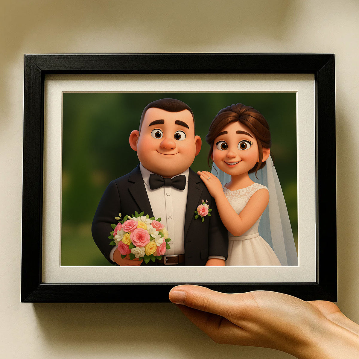 Charming Cartoon Wedding Couple Art Print - Whimsical Love Scene for Home Decor
 - 6