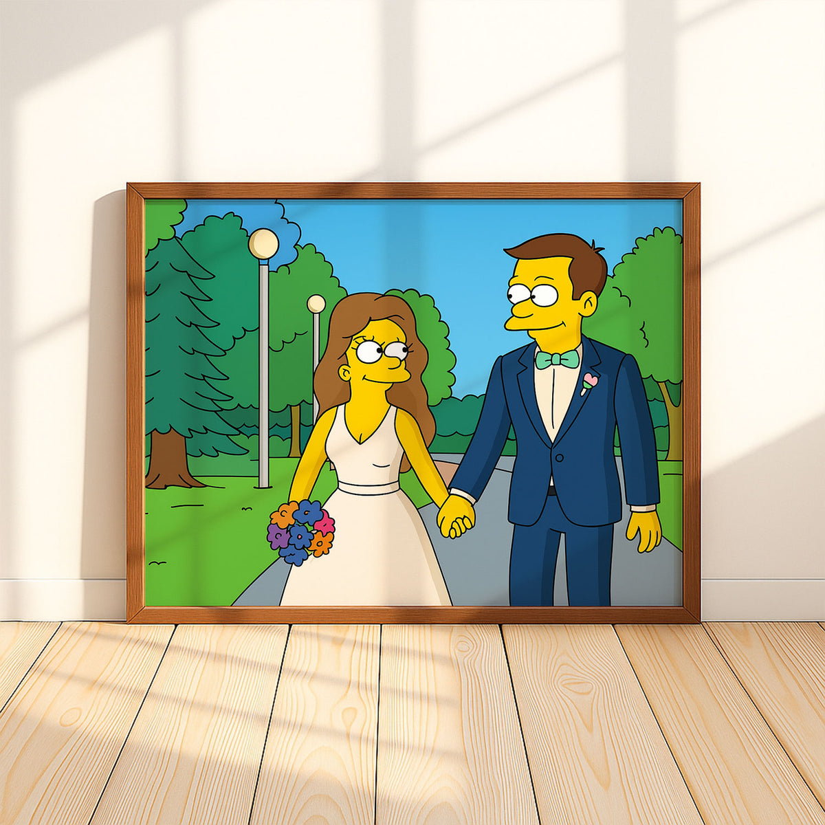 Charming Simpsons Wedding Art Print – Homer and Marge in Playful Animated Style for Home Décor
 - 6