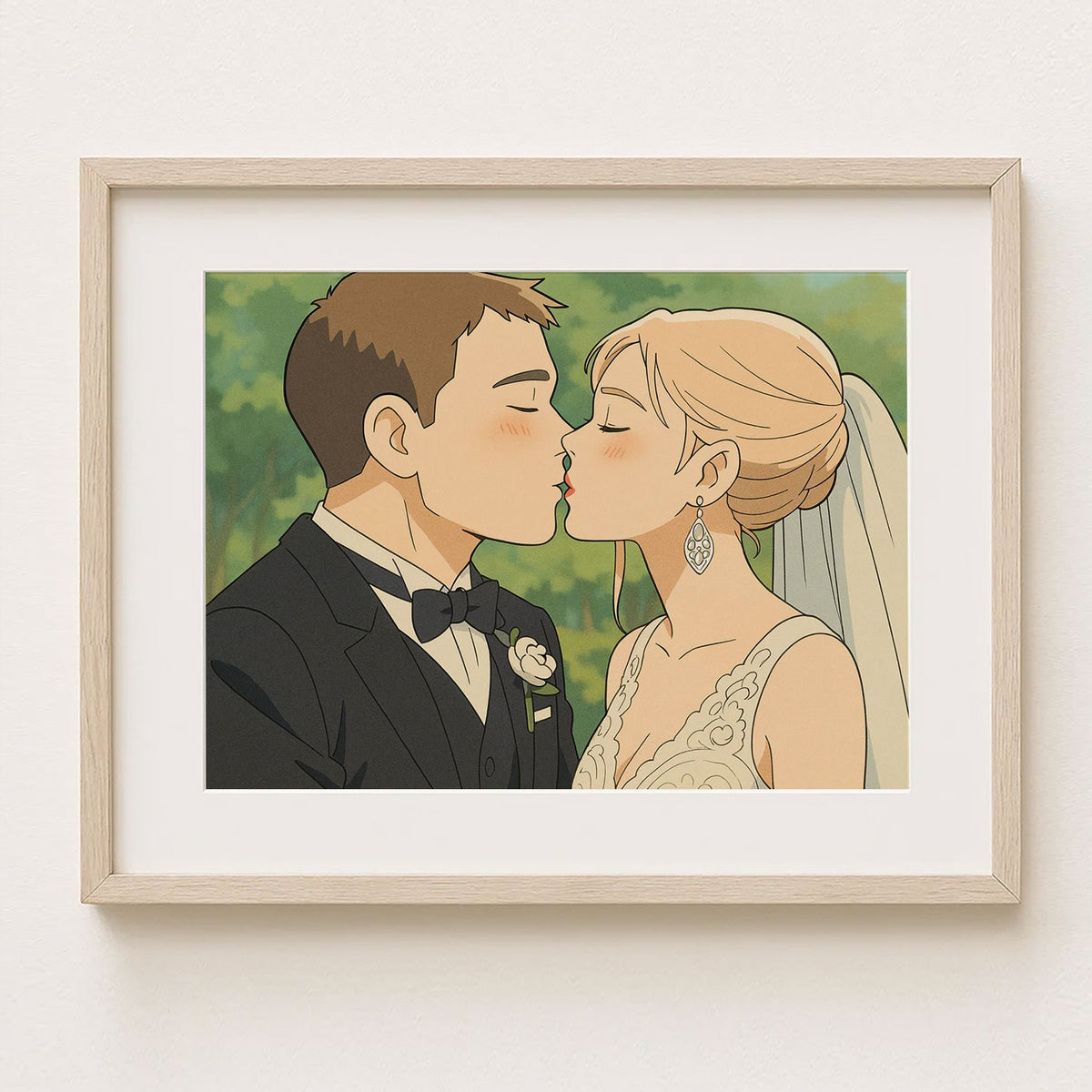 Charming Animated Wedding Couple Artwork - Whimsical Romance in Vibrant Garden Setting
 - 6