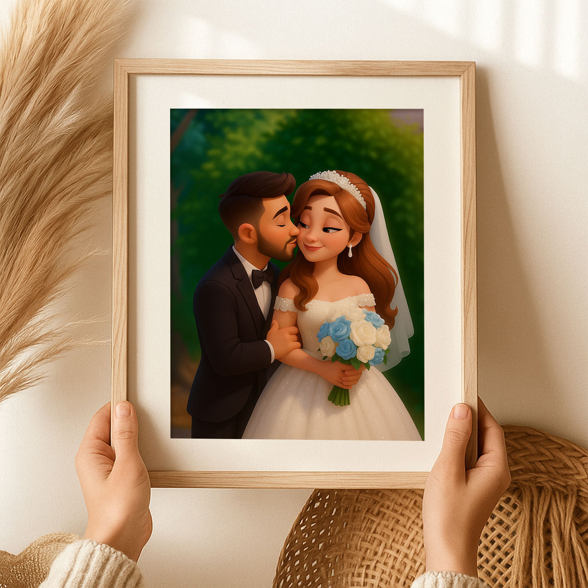 Charming Wedding Couple Portrait in Whimsical Style - Perfect Home Decor for Love and Romance
 - 6