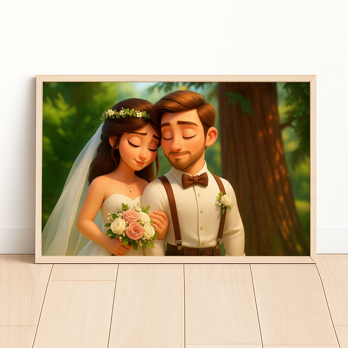 Charming Animated Wedding Portrait of Couple in Love - Perfect Art for Home Decor
 - 6