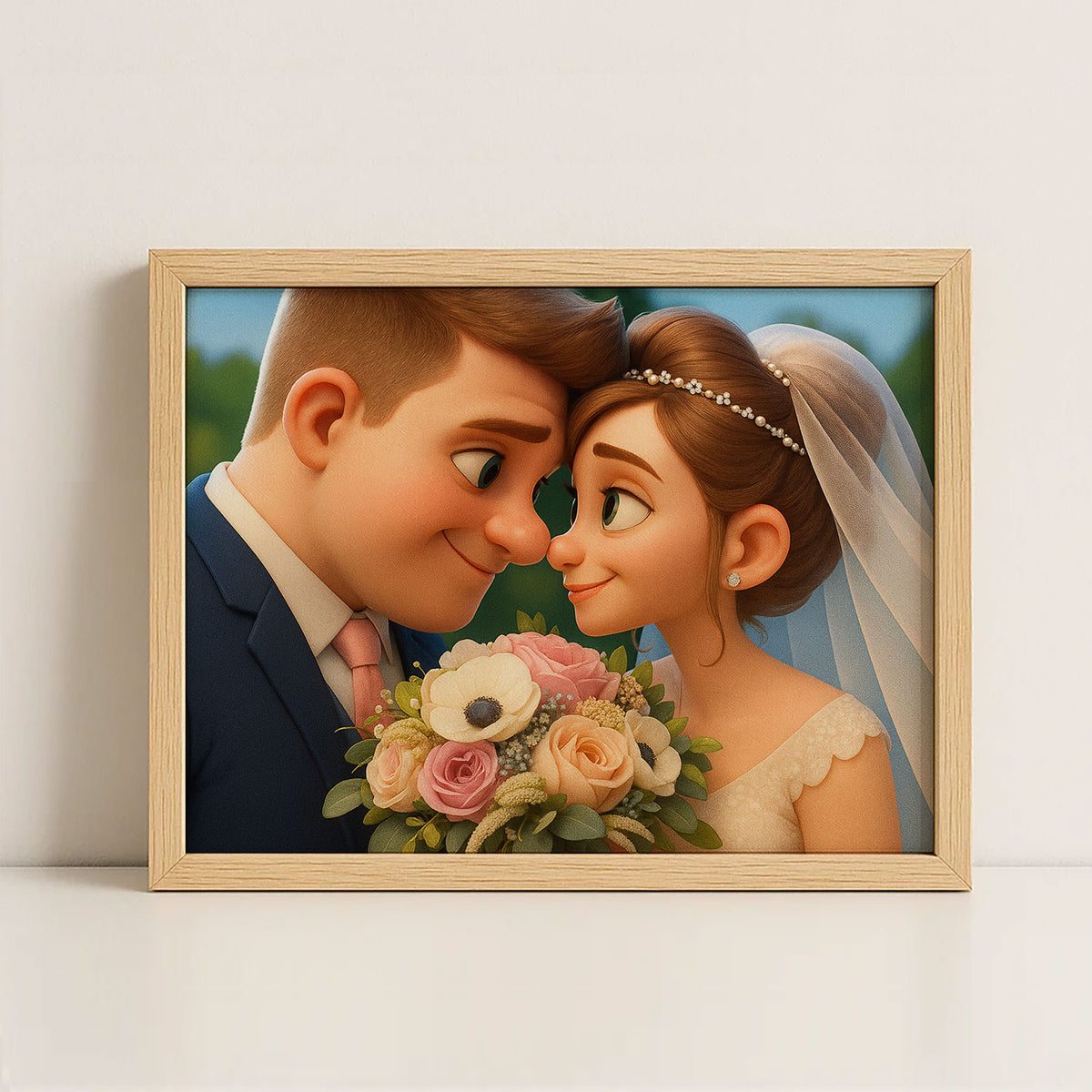 Charming Cartoon Wedding Art Print Featuring Happy Couple - Perfect Home Decor for Newlyweds
 - 6