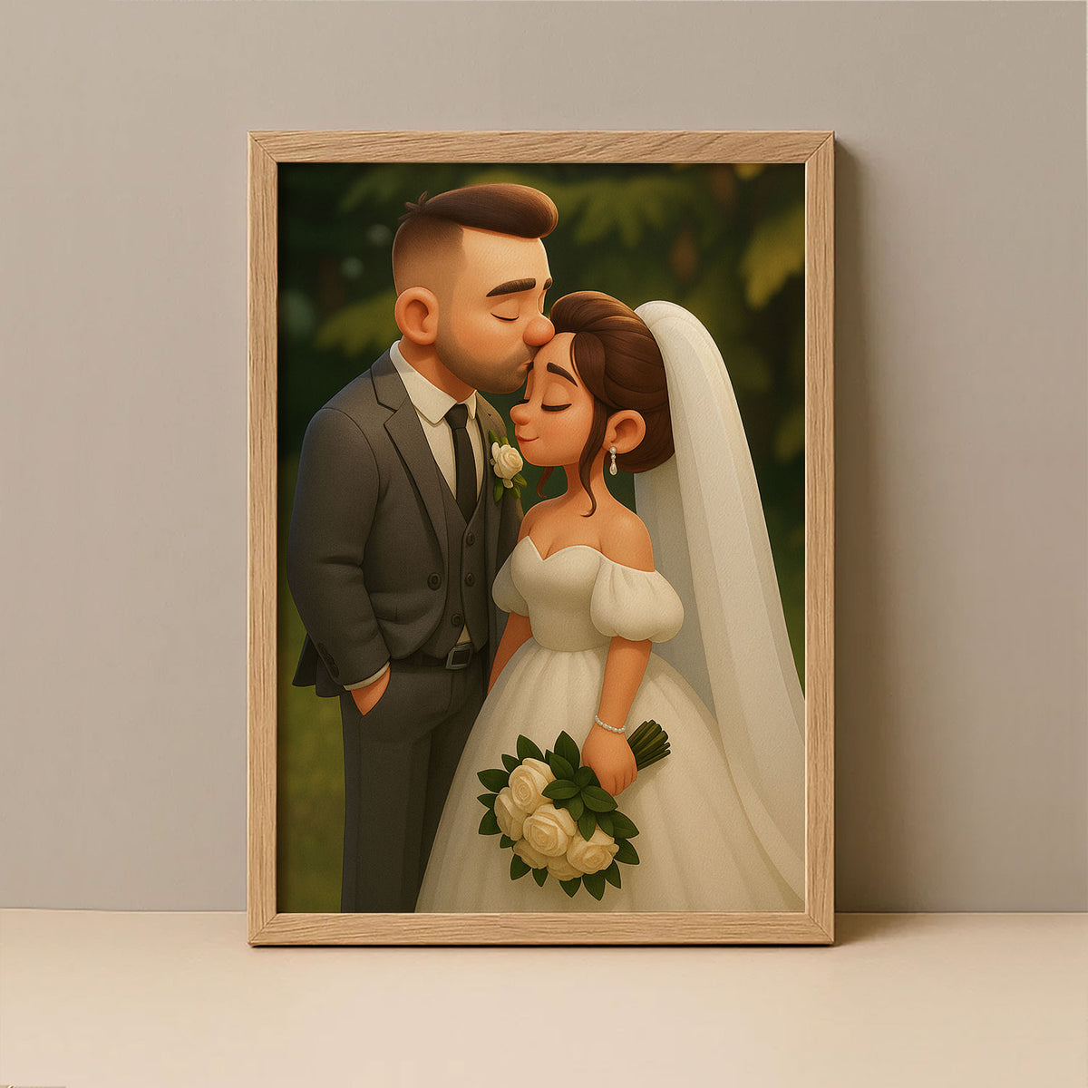 Charming Cartoon Wedding Art: Romantic Couple Portrait Perfect for Home Décor and Gifts
 - 6