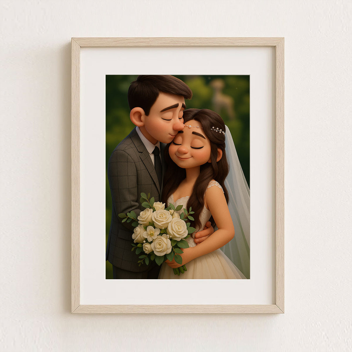 Charming Cartoon Wedding Art Print - Heartwarming Bride and Groom Illustration for Your Home Decor
 - 6
