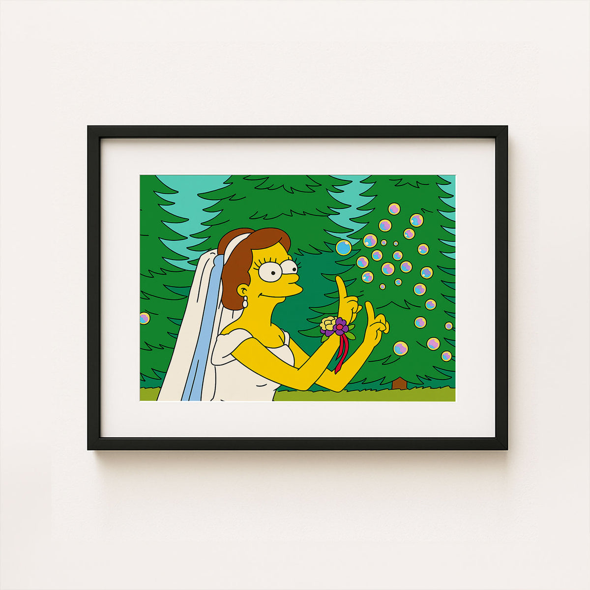 Whimsical Cartoon Wedding Art Print Featuring Homer and Marge in Iconic Simpsons Style
 - 6