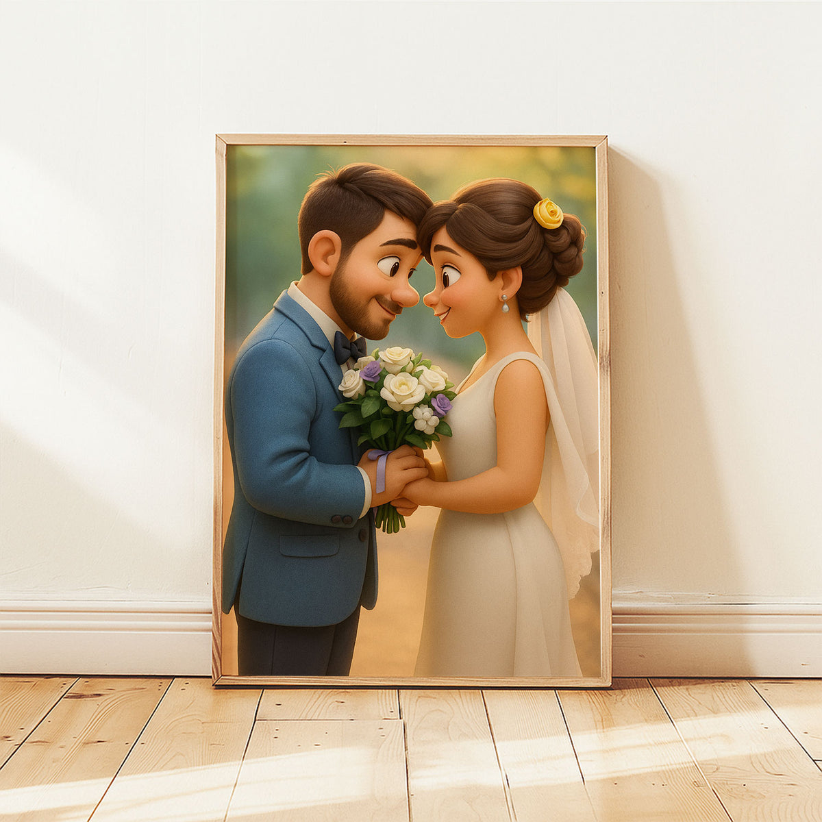 Charming Animated Wedding Portrait of a Couple in Love | Perfect for Home Decor and Gifts
 - 6