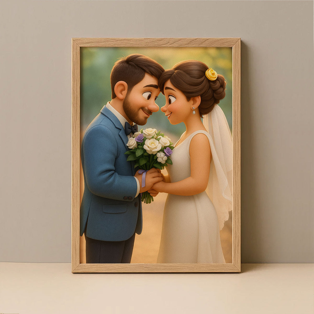 Charming Cartoon Wedding Portrait of a Happy Couple - Perfect Gift for Engagements and Anniversaries
 - 6