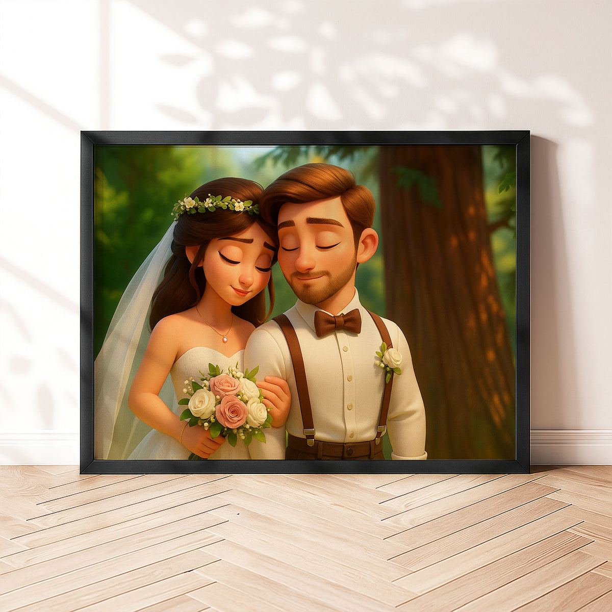 Charming Wedding Bliss: Romantic Couple Illustration Perfect for Home Décor in Whimsical Art Style
 - 6