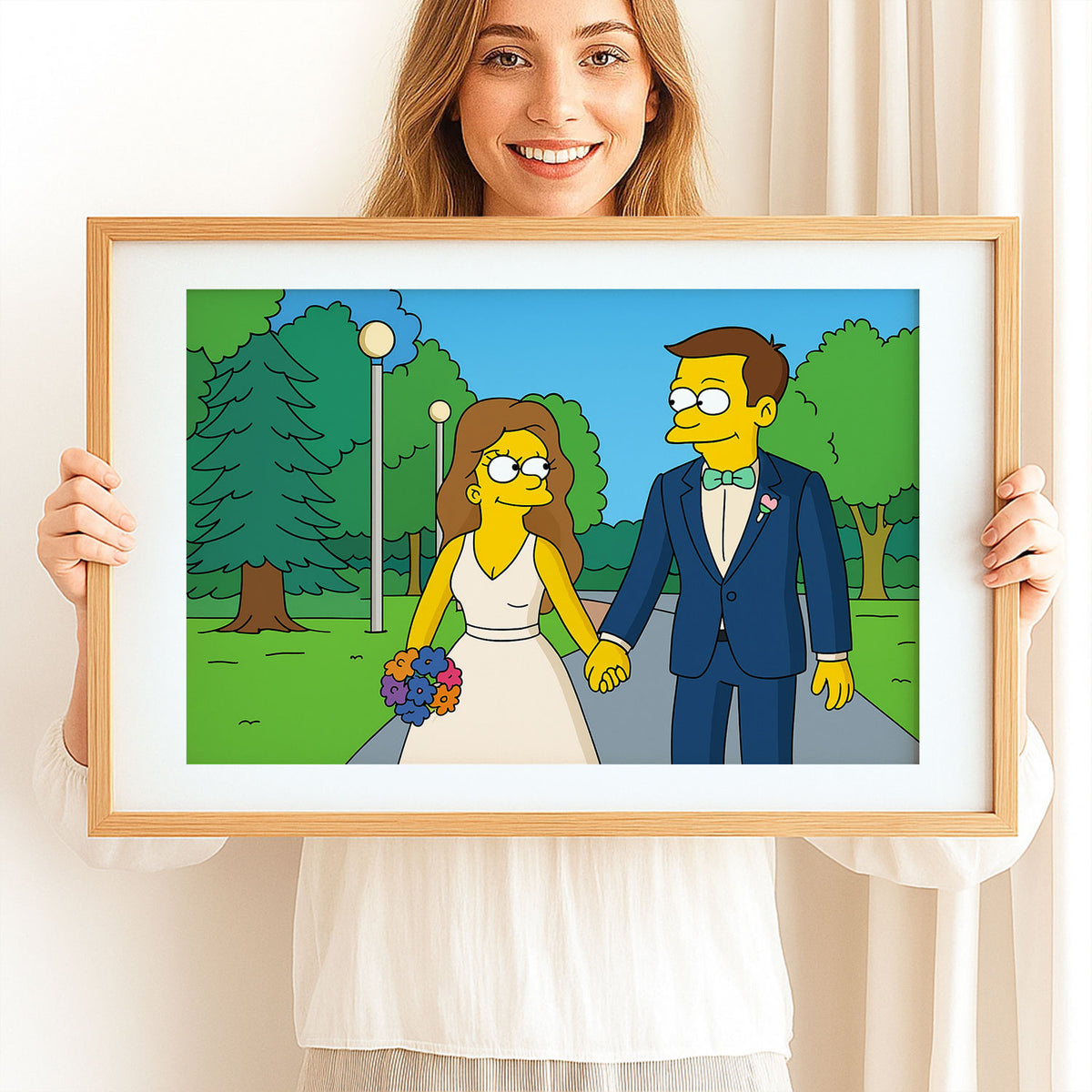 Whimsical Wedding Art: Homer and Marge Simpsons in Vibrant Cartoon Style
 - 6