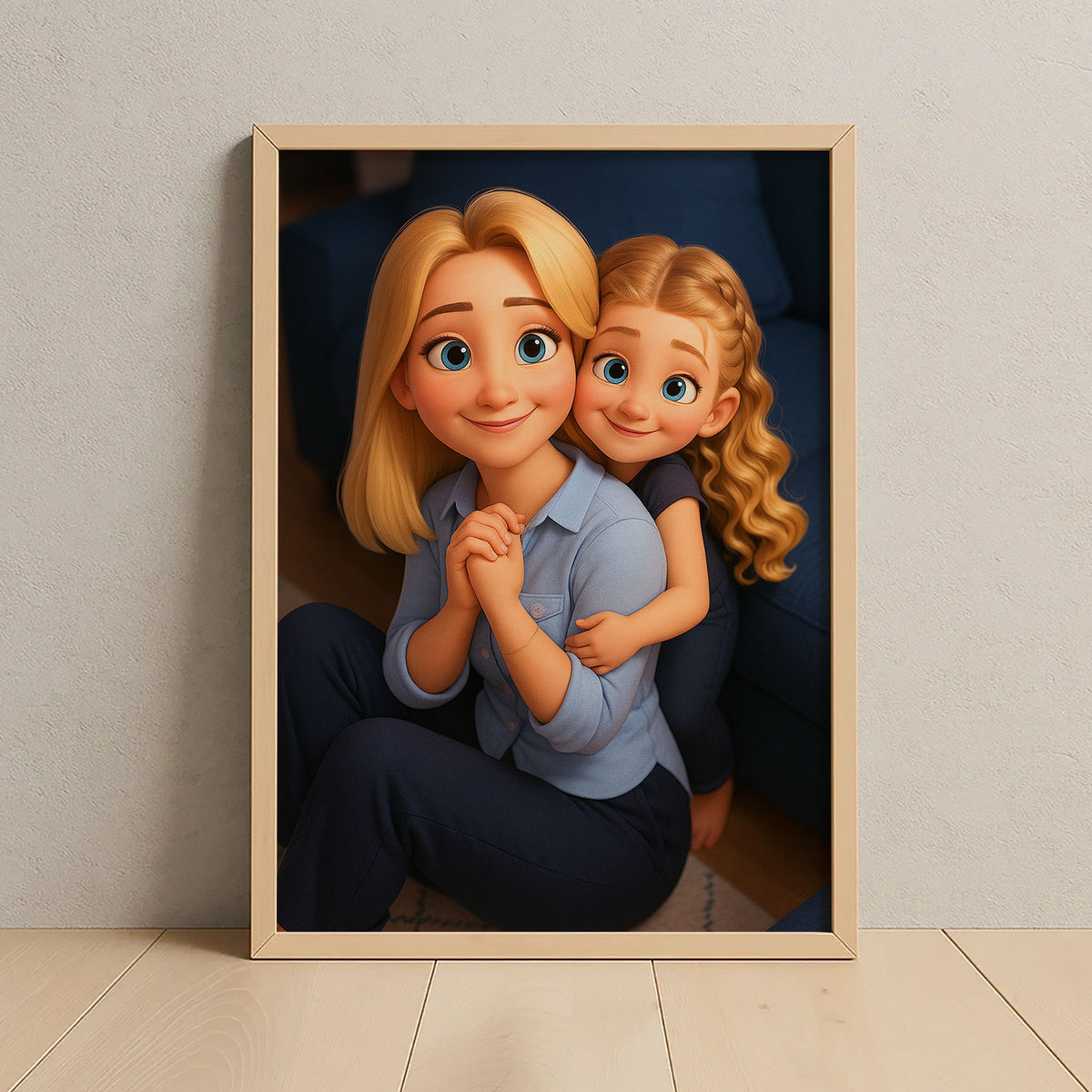Charming Cartoon Mother and Daughter Portrait | Whimsical Animation Art for Cozy Home Decor
 - 6