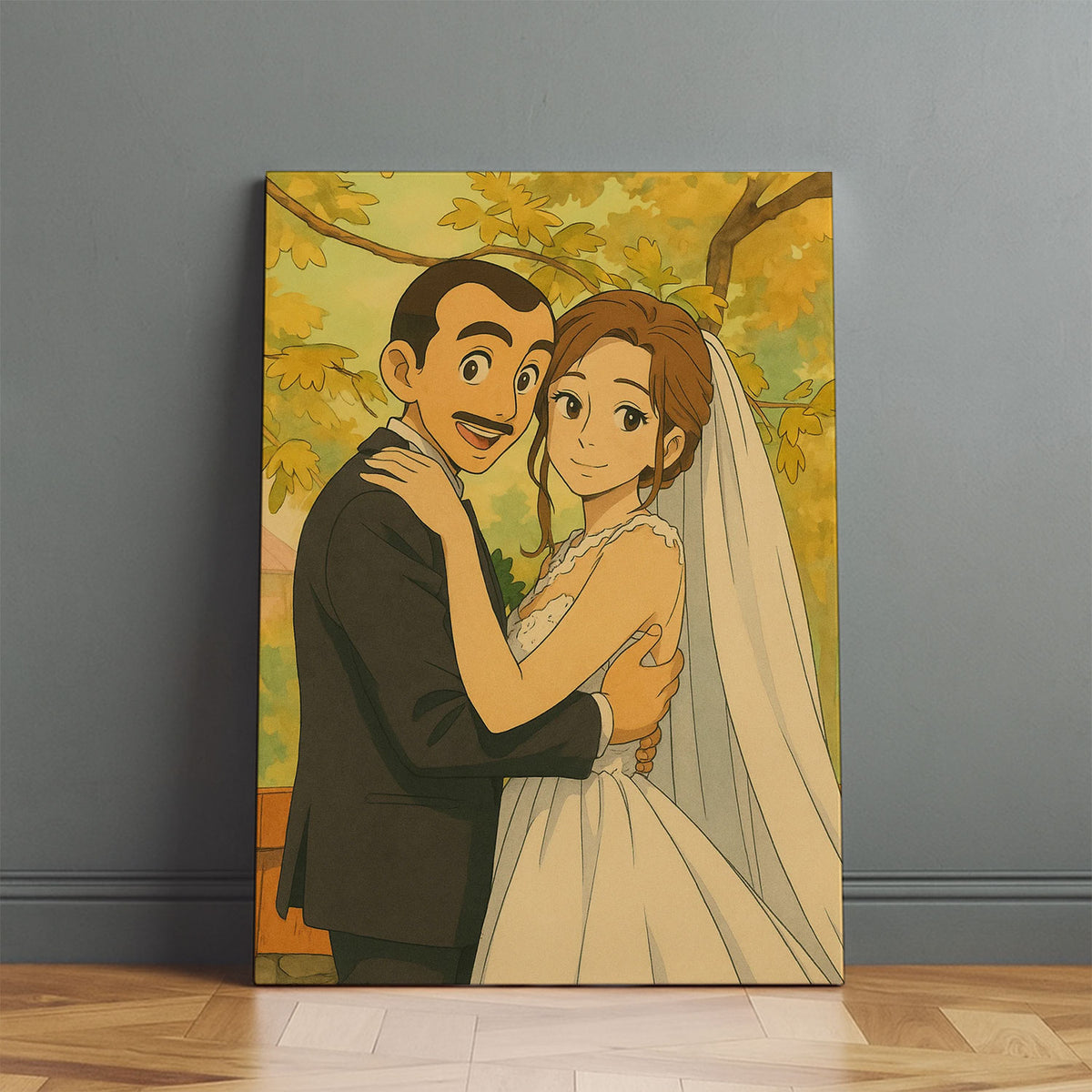 Charming Romantic Scene: Animated Wedding Couple Painting in Lush Nature Setting
 - 6