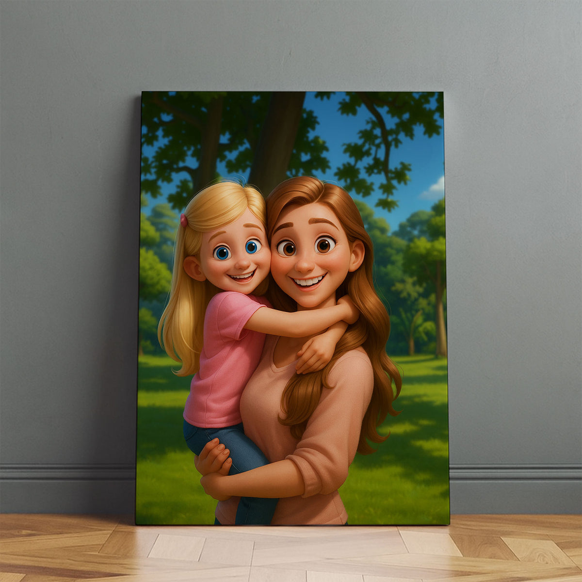 Whimsical Mother-Daughter Portrait: Heartwarming Cartoon Art for Your Home
 - 6