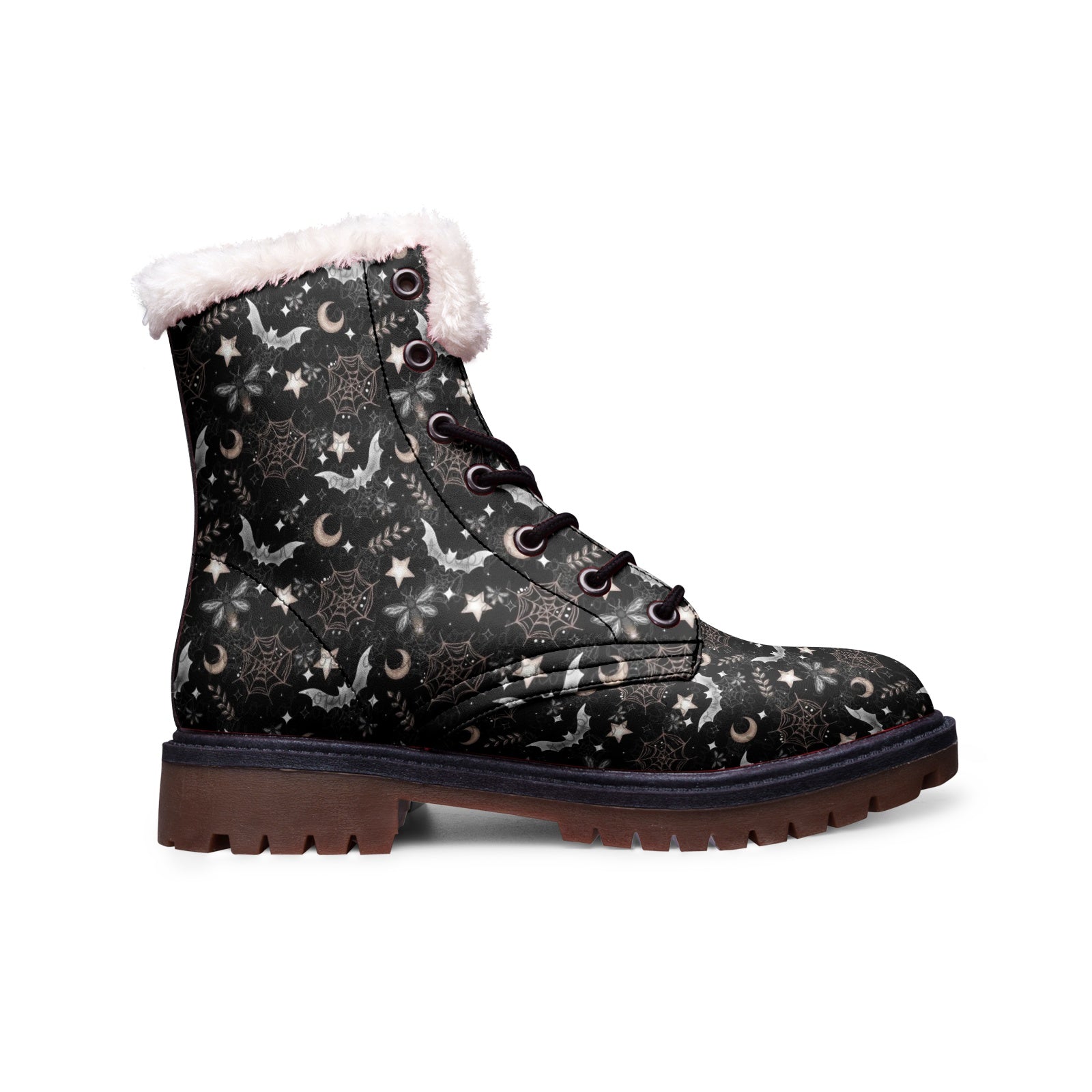 Bat Moon Web Unisex Lace Up Winter Boots For Witchy Hippie