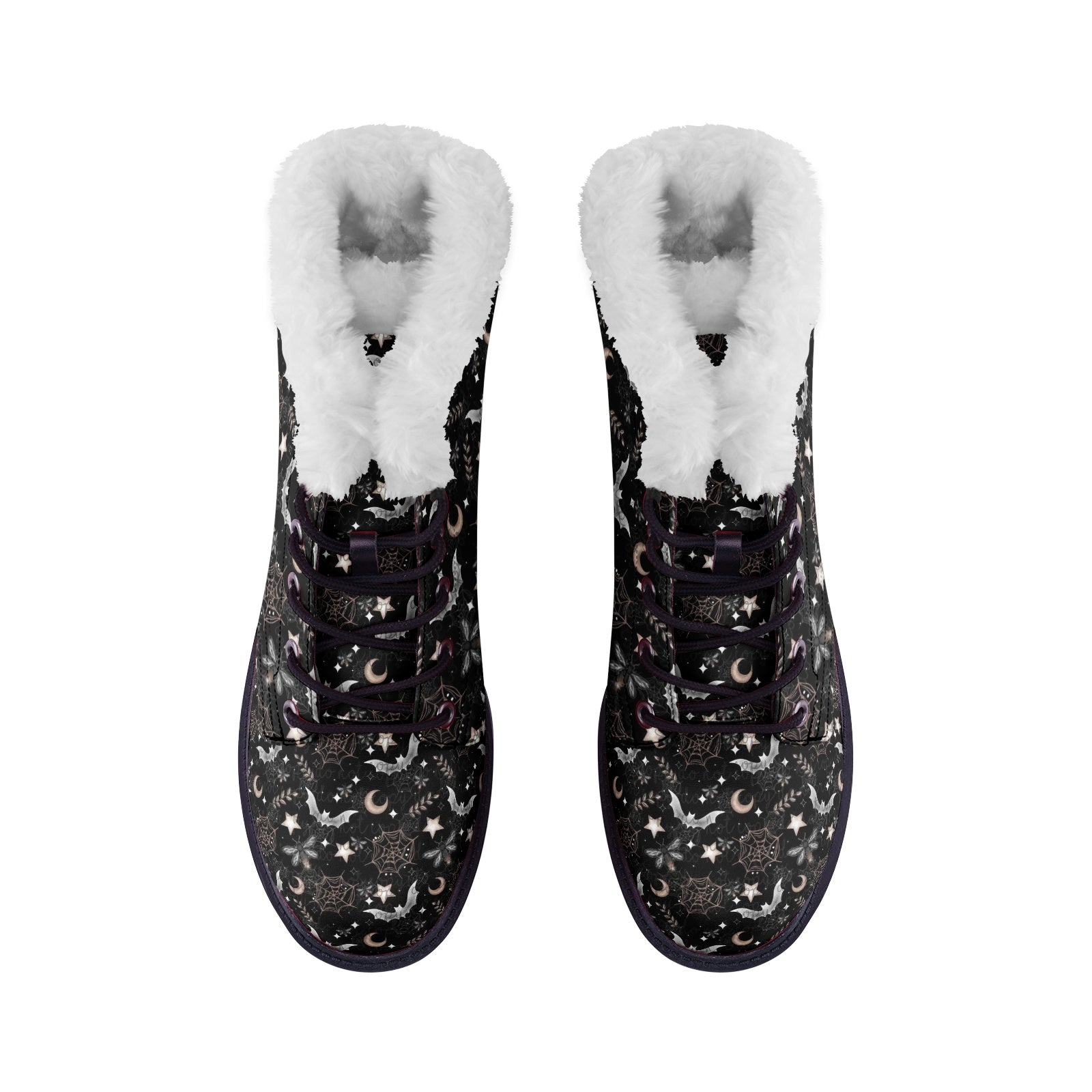 Bat Moon Web Unisex Lace Up Winter Boots For Witchy Hippie