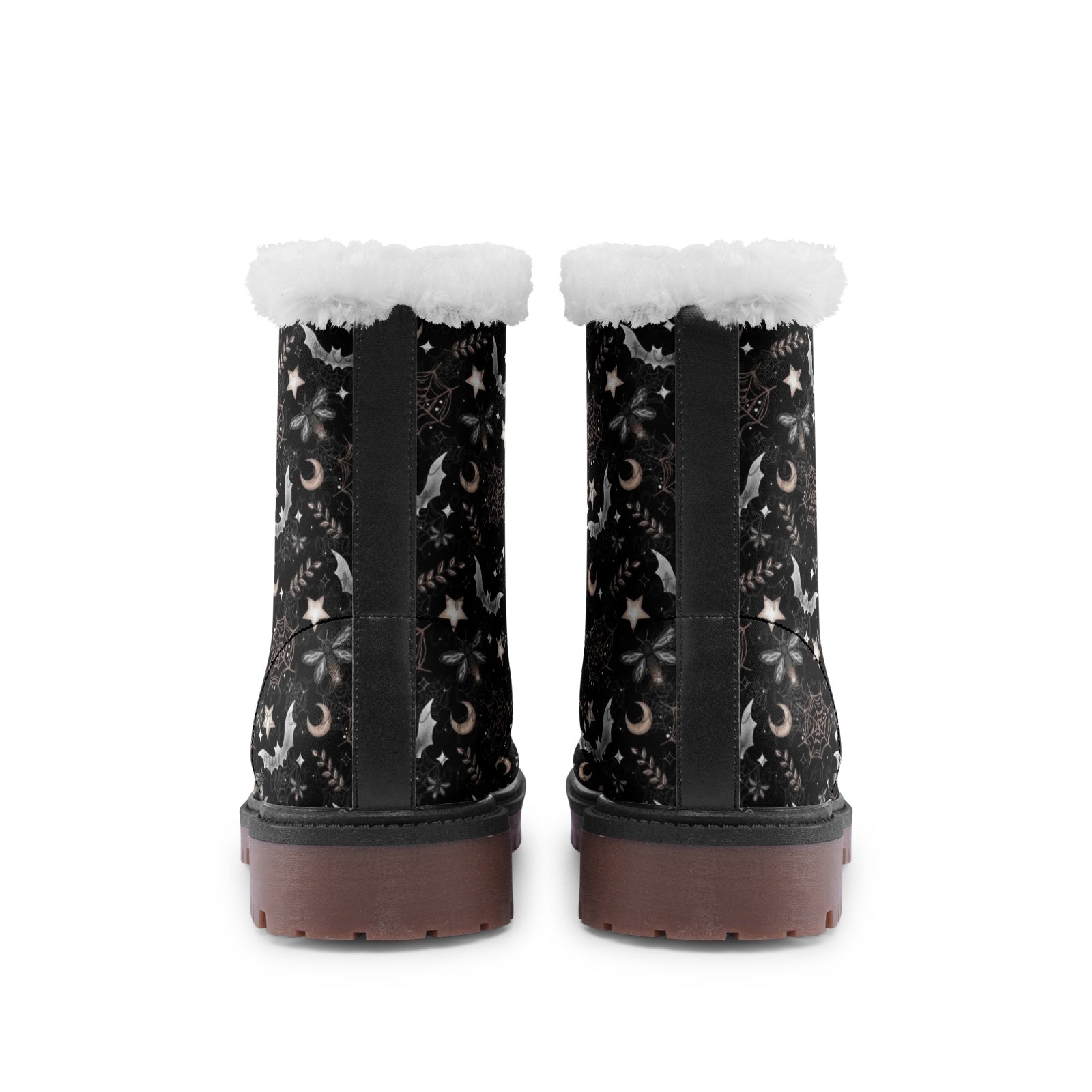 Bat Moon Web Unisex Lace Up Winter Boots For Witchy Hippie