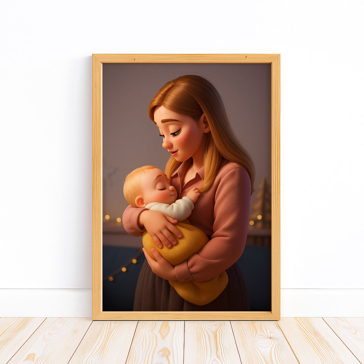 Heartwarming Cartoon Portrait of a Mother and Baby: Perfect Gift for New Parents and Nursery Decor
 - 7