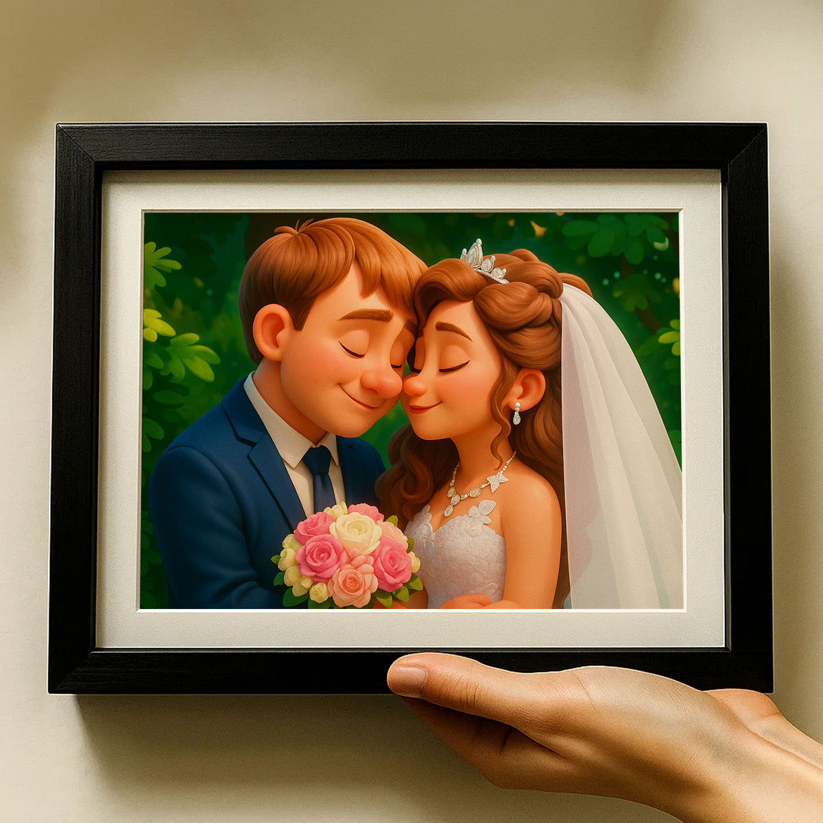Charming Cartoon Wedding Kiss Art Print – Perfect Gift for Newlyweds and Couples in Love
 - 7