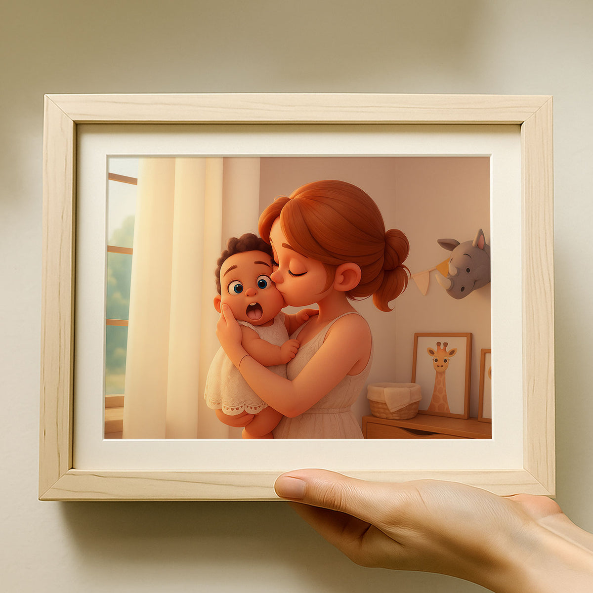 Heartwarming Mother and Baby Illustration: Adorable Family Portrait in Vibrant Cartoon Style, Perfect for Home Decor and Gifts
 - 7