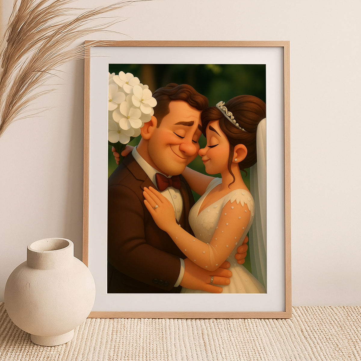 Charming Cartoon Wedding Art: Romantic Couple Portrait Perfect for Home Décor and Gifts
 - 7