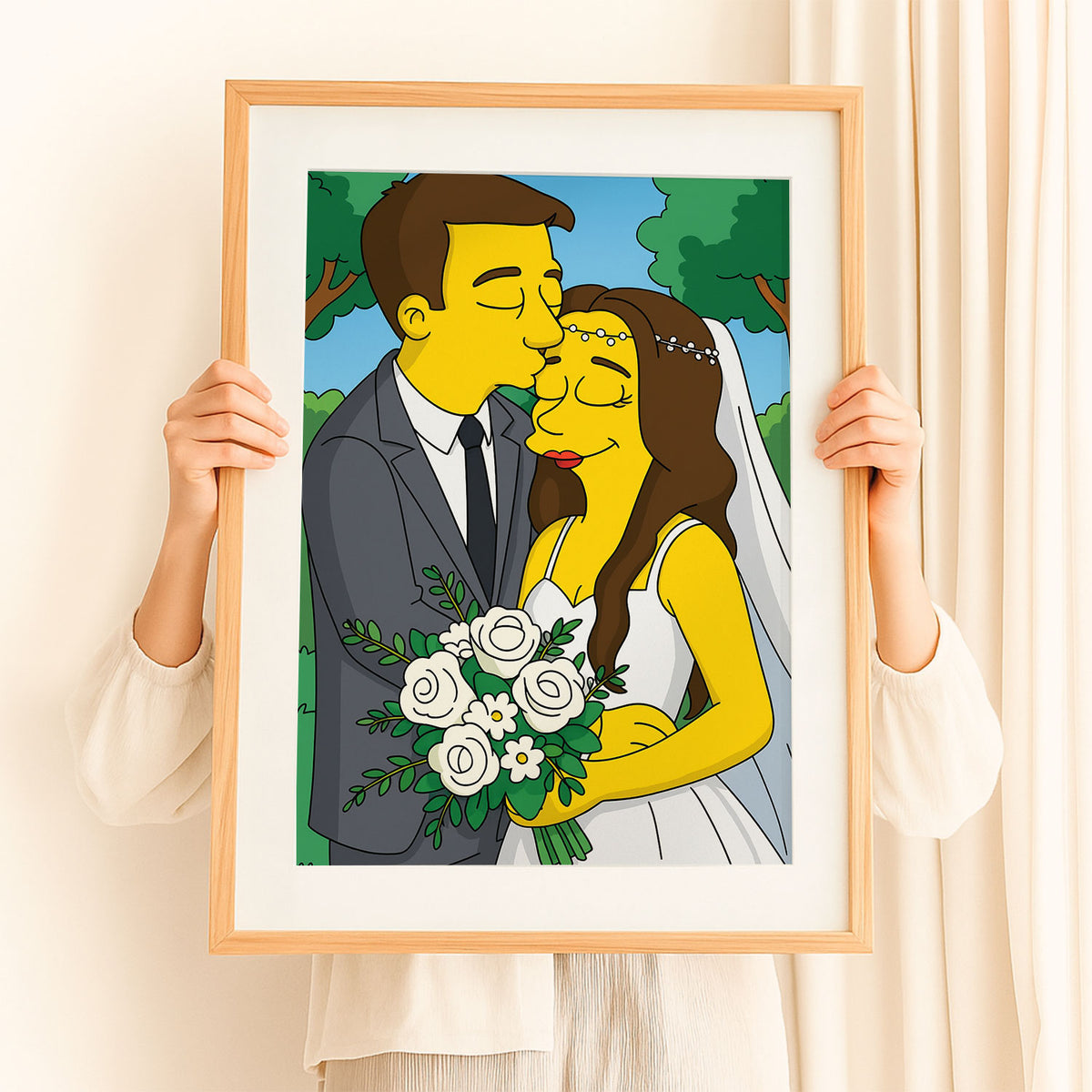 Whimsical Cartoon Wedding Portrait - Fun Simpsons Style Artwork for Unique Home Decor
 - 7