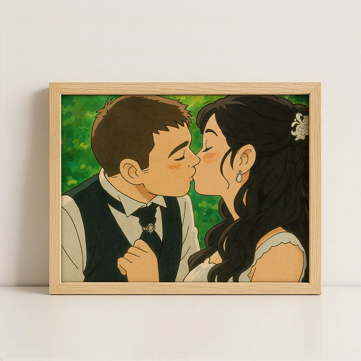 Charming Wedding Kiss Art Print - Romantic Cartoon Style Love Illustration for Your Home Decor
 - 7