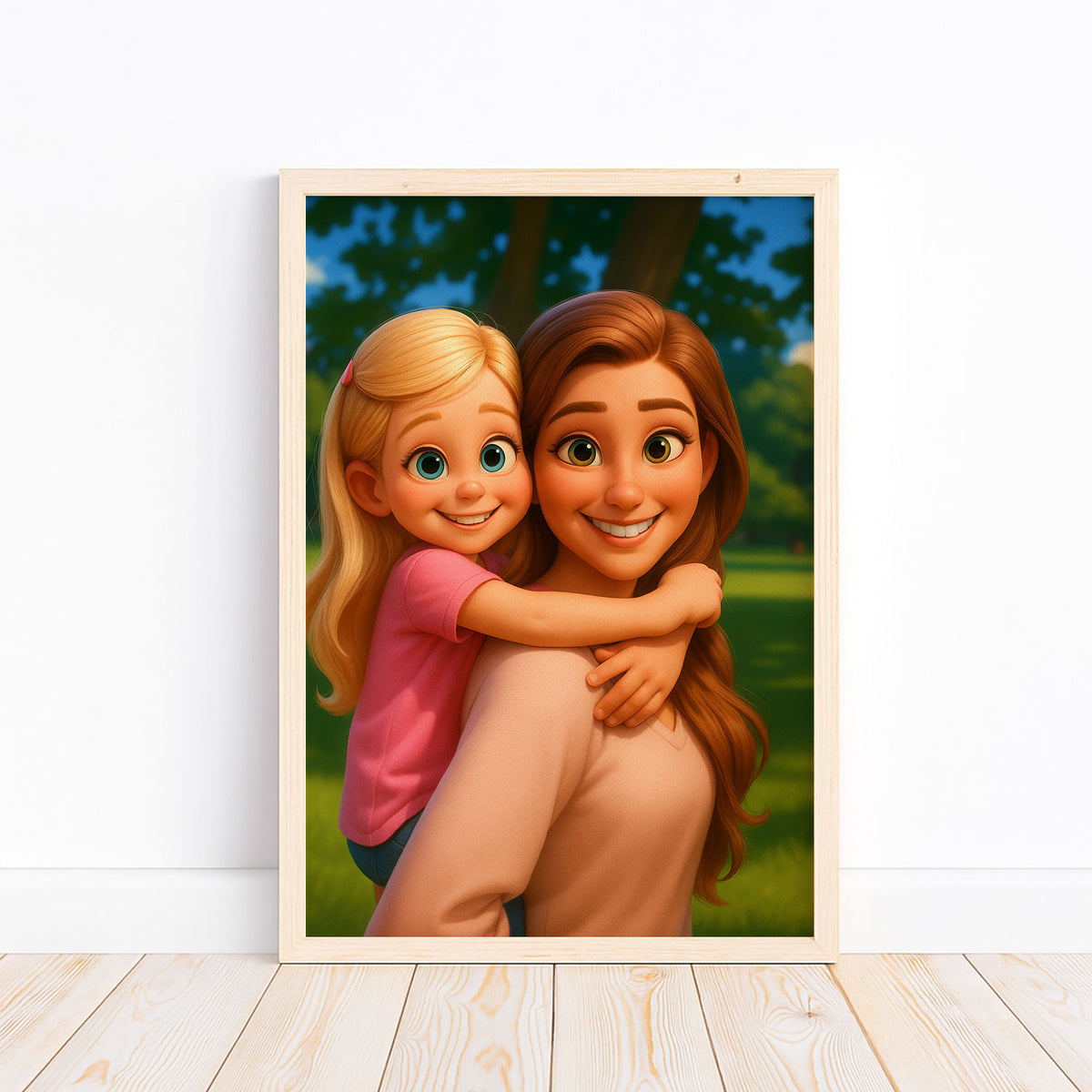 Charming Mother-Daughter Cartoon Art Print: Whimsical Illustration for Family Decor
 - 7