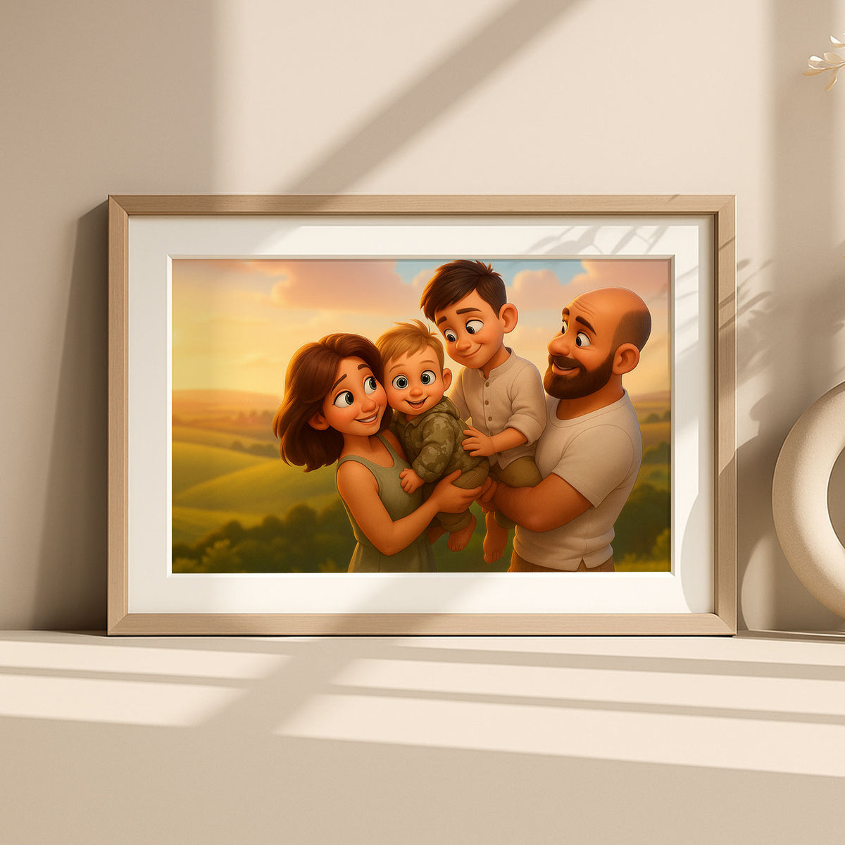Heartwarming Family Portrait: Joyful Whimsical Cartoon Art Featuring Dad, Baby, and Daughter
 - 7