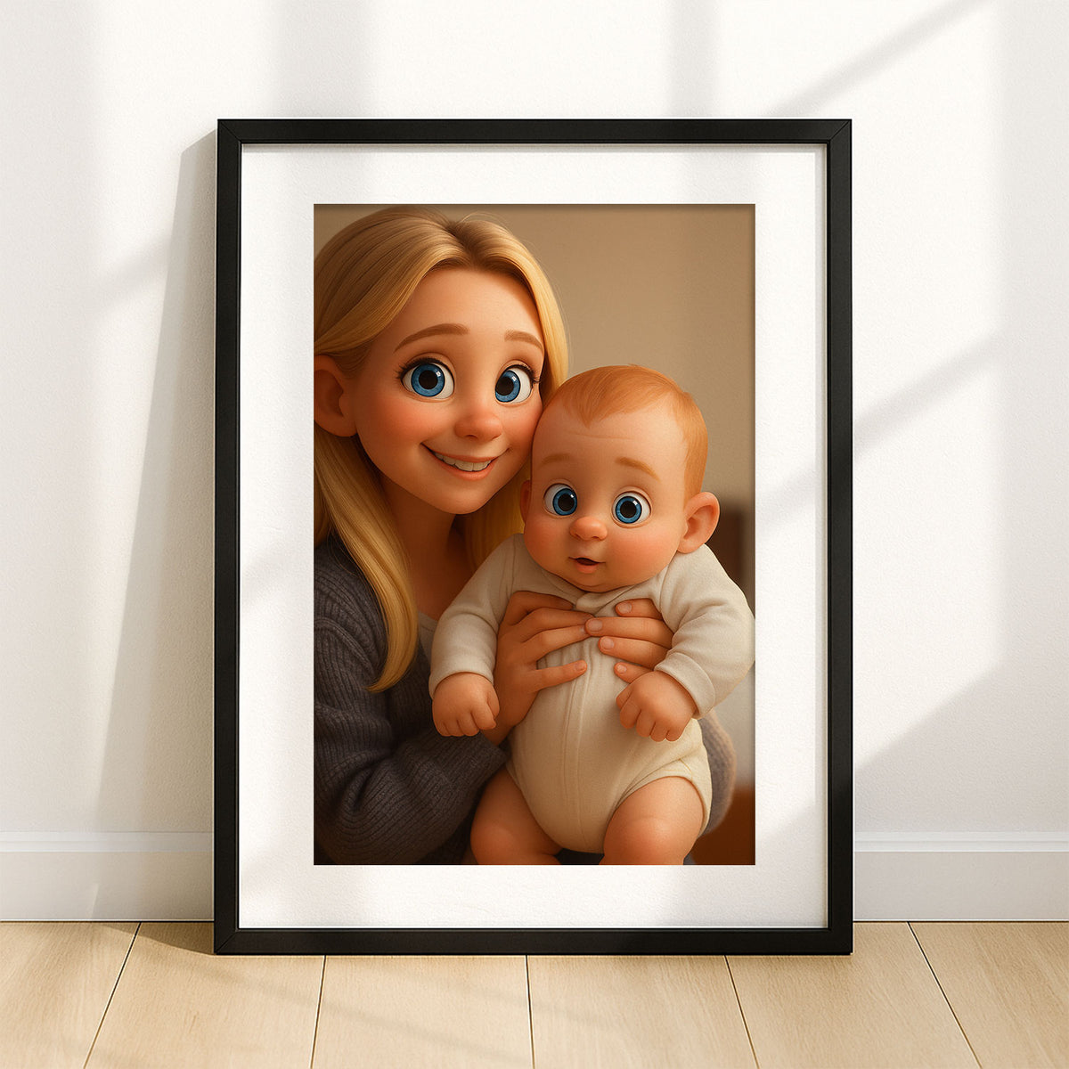 Heartwarming Cartoon Illustration of a Mother and Baby Sharing Joyful Moments – Ideal for Nursery Decor and Family Art
 - 7