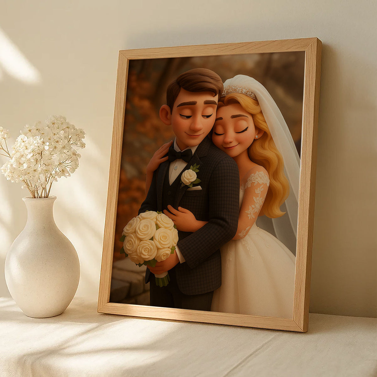 Charming Cartoon Wedding Portrait of a Happy Couple - Perfect Gift for Engagements and Anniversaries
 - 7