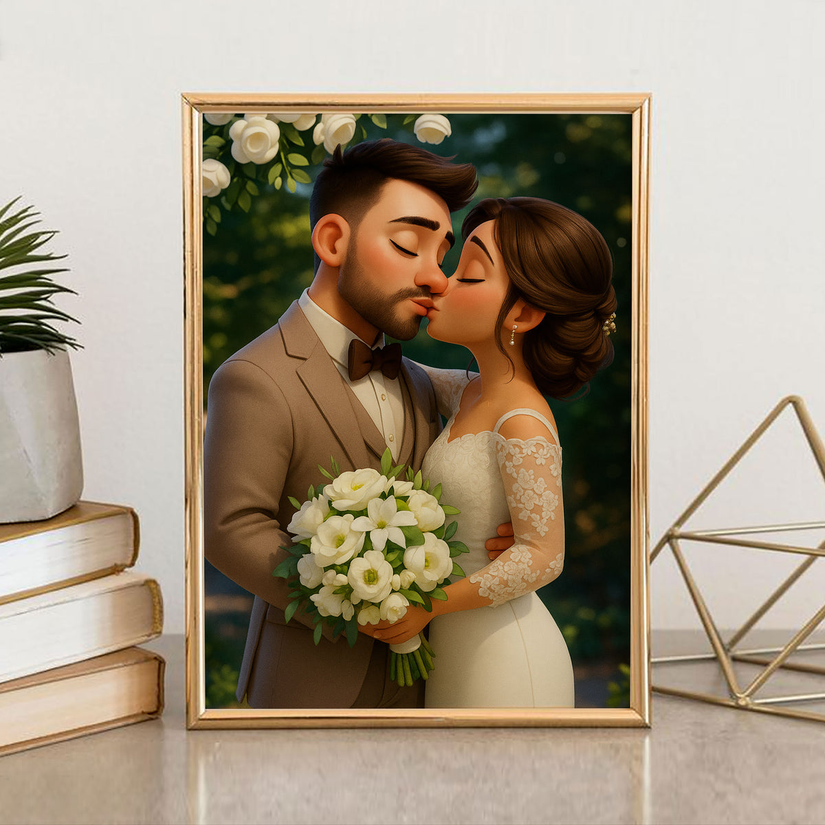 Charming Cartoon Wedding Couple Art Print – Whimsical Illustration for Home Decor and Gifts
 - 7