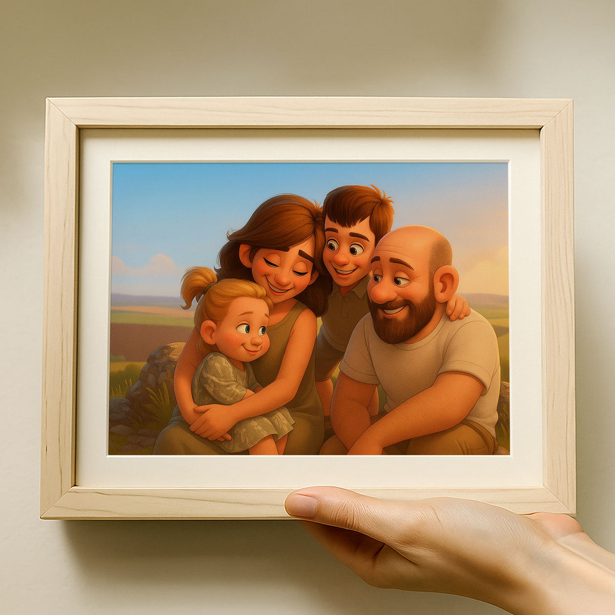 Heartwarming Cartoon Painting of a Girl and Her Mother Embracing on the Beach – Perfect Gift for Family Love
 - 7