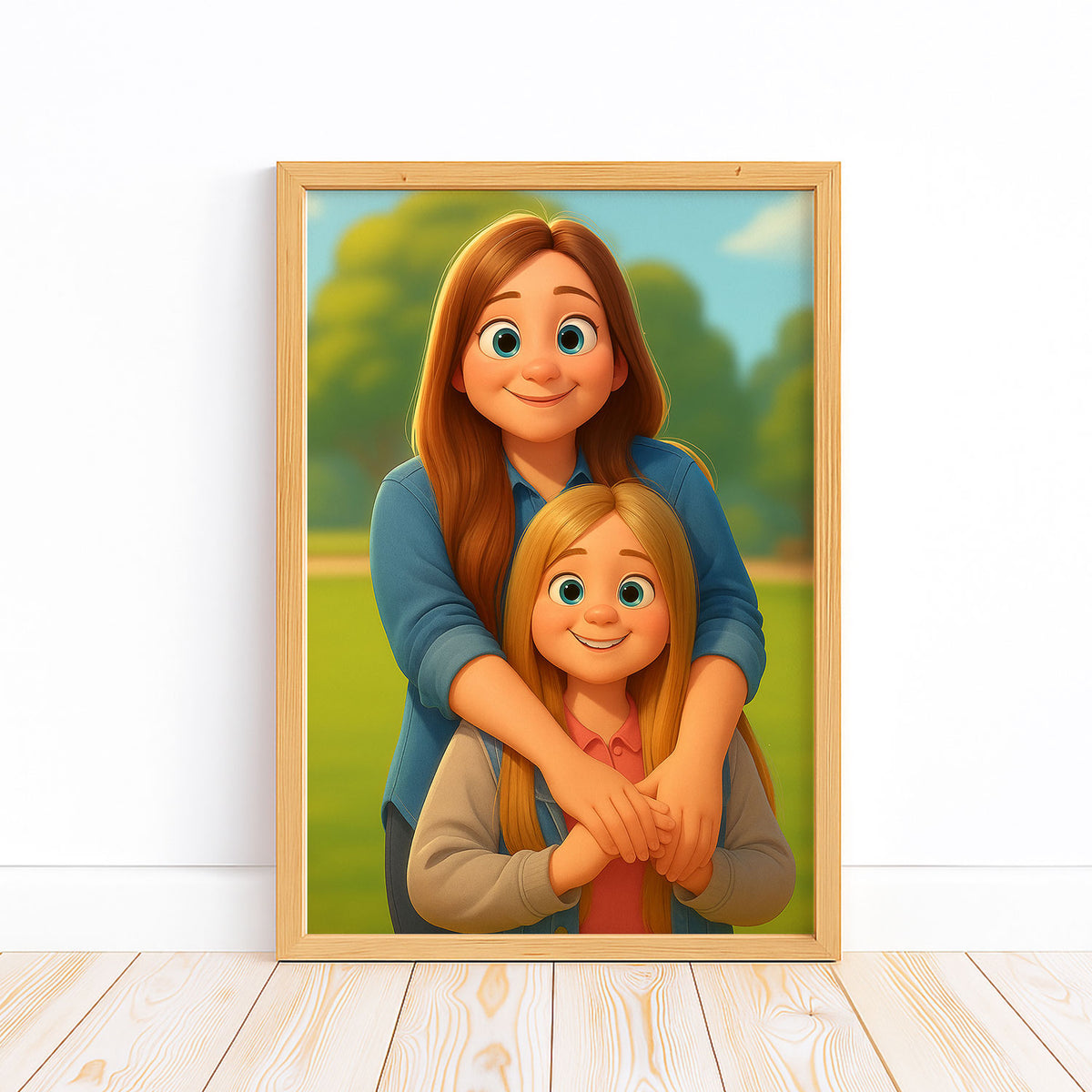 Heartwarming Cartoon Art of Father and Baby in a Sunny Field – Perfect for Family Décor
 - 7