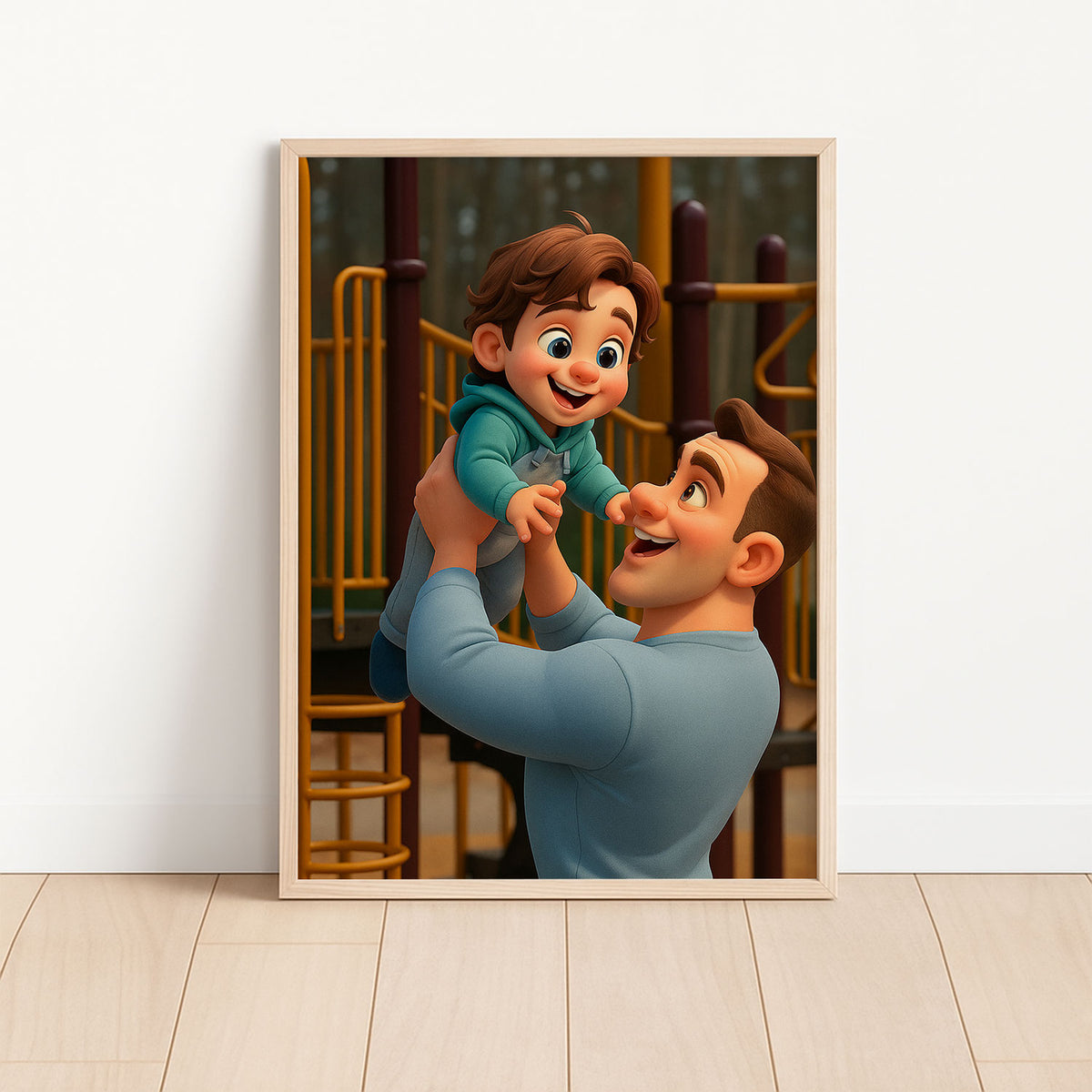 Heartwarming Father-Son Bond: Colorful Cartoon Art Print Celebrating Family Joy
 - 7