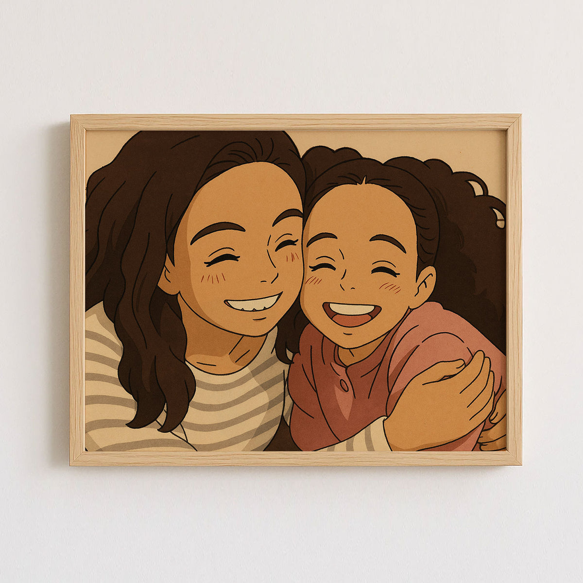 Heartwarming Mother-Daughter Bond: Cozy Cartoon Art Print for Family Love Decor
 - 6