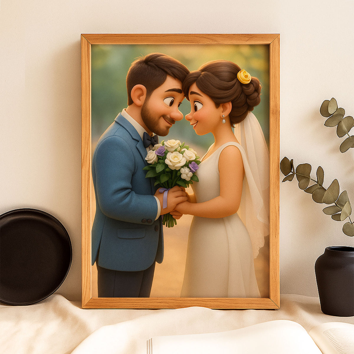 Charming Wedding Couple Art Print in Whimsical Cartoon Style - Perfect for Home Decor and Gift Ideas
 - 7