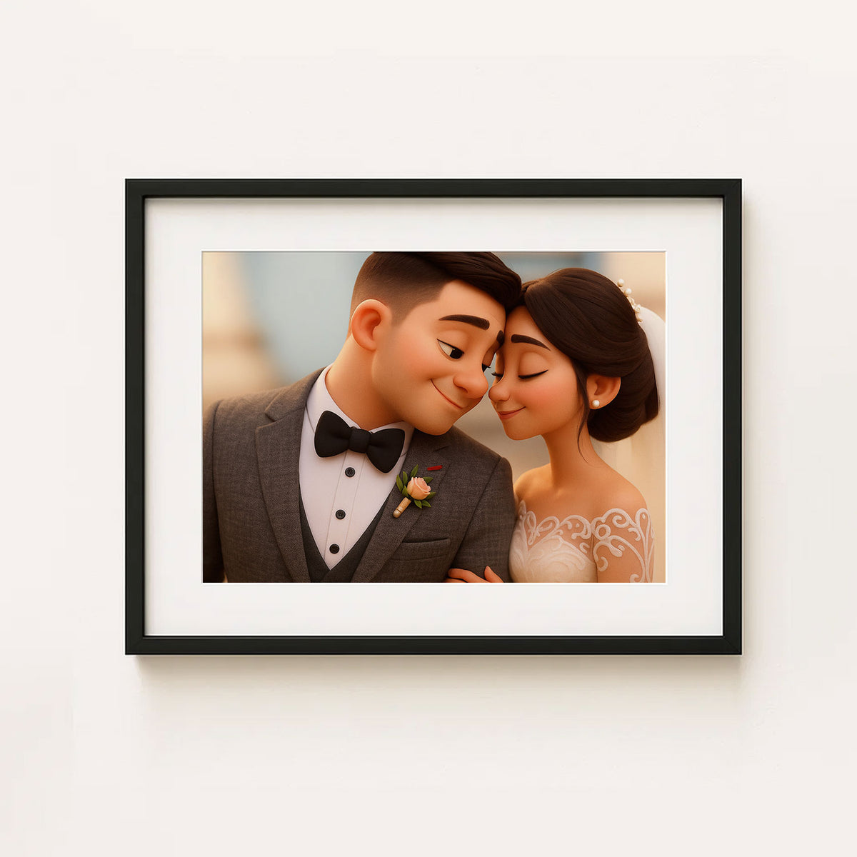 Charming Cartoon Couple Kissing: Romantic Art Print for Lovebirds and Wedding Decor
 - 6