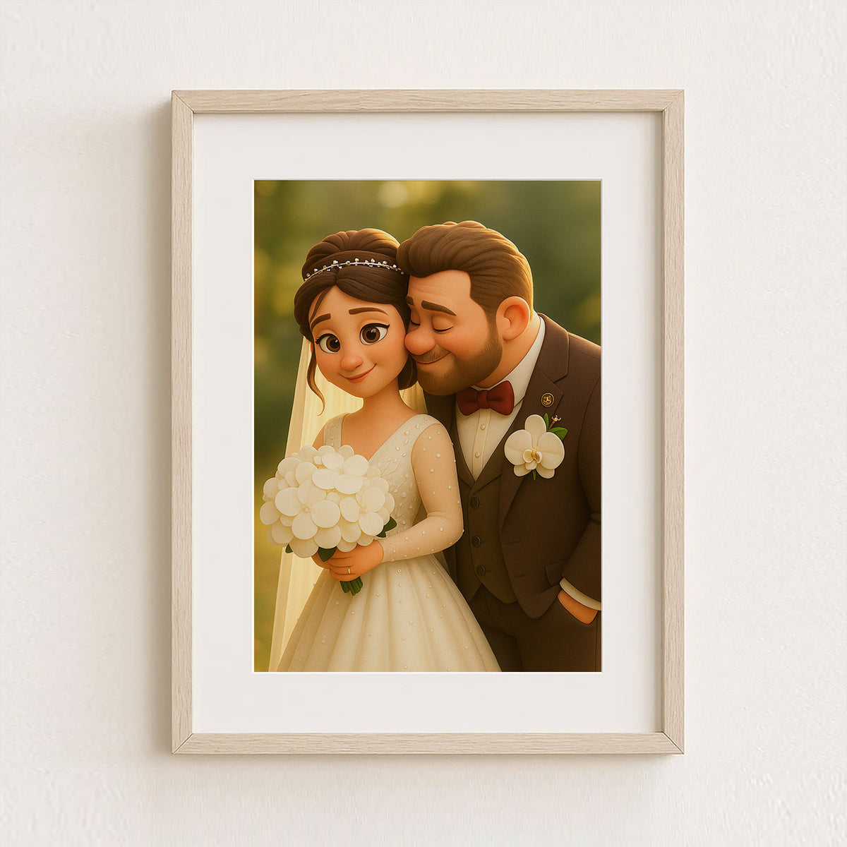 Charming Cartoon Wedding Art: Whimsical Illustration of Bride and Groom in Floral Setting
 - 7