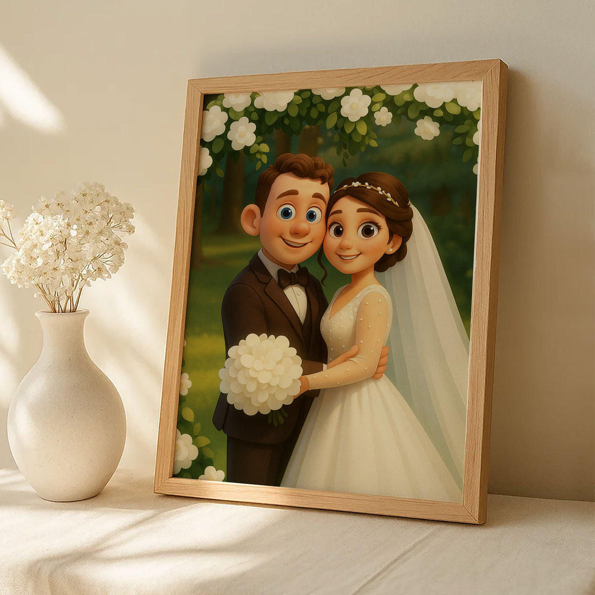 Charming Cartoon Wedding Portrait of Bride and Groom: Perfect Gift for Newlyweds and Home Décor
 - 7