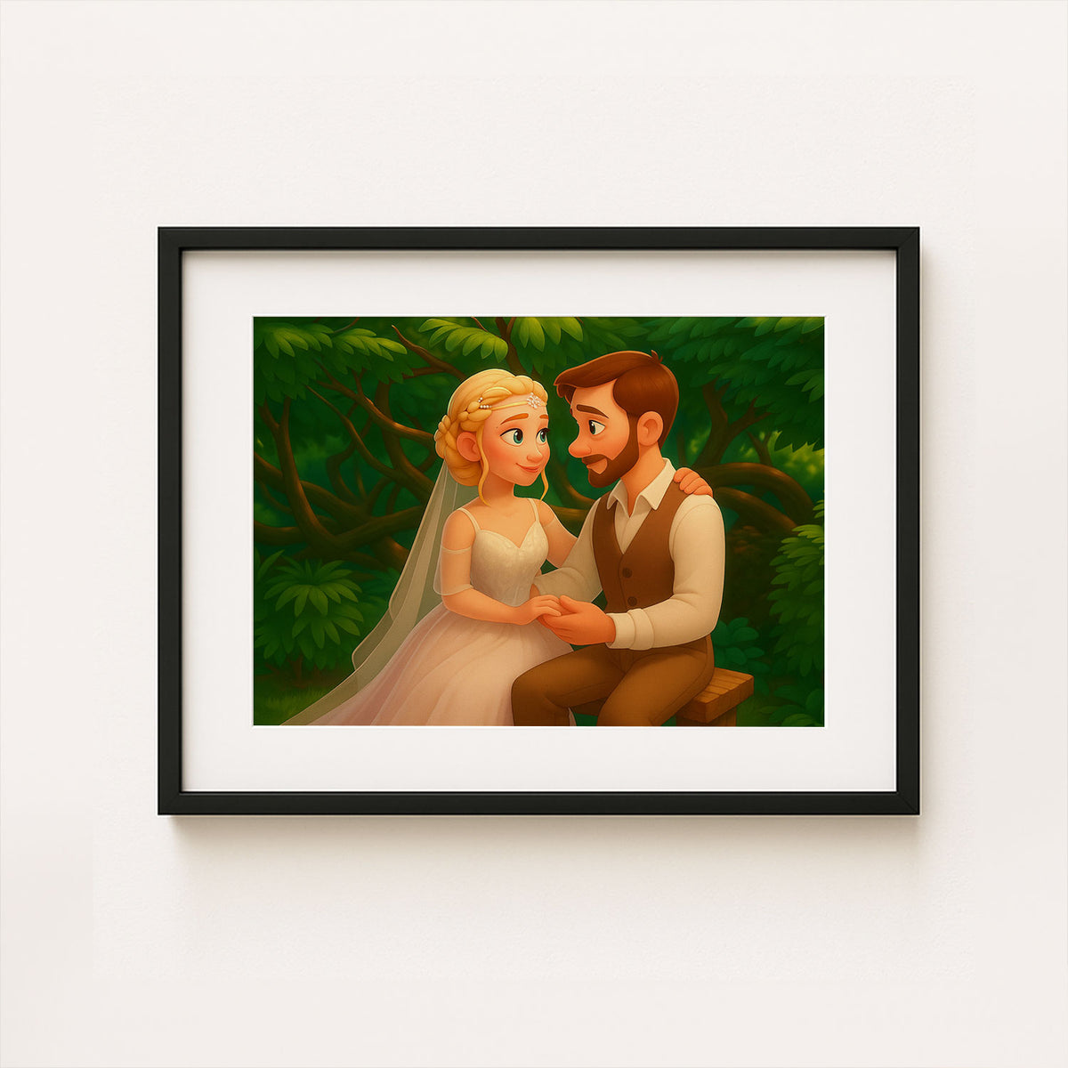 Whimsical Couple Portrait: Charming Animated Wedding Art for a Blissful Home Décor
 - 7