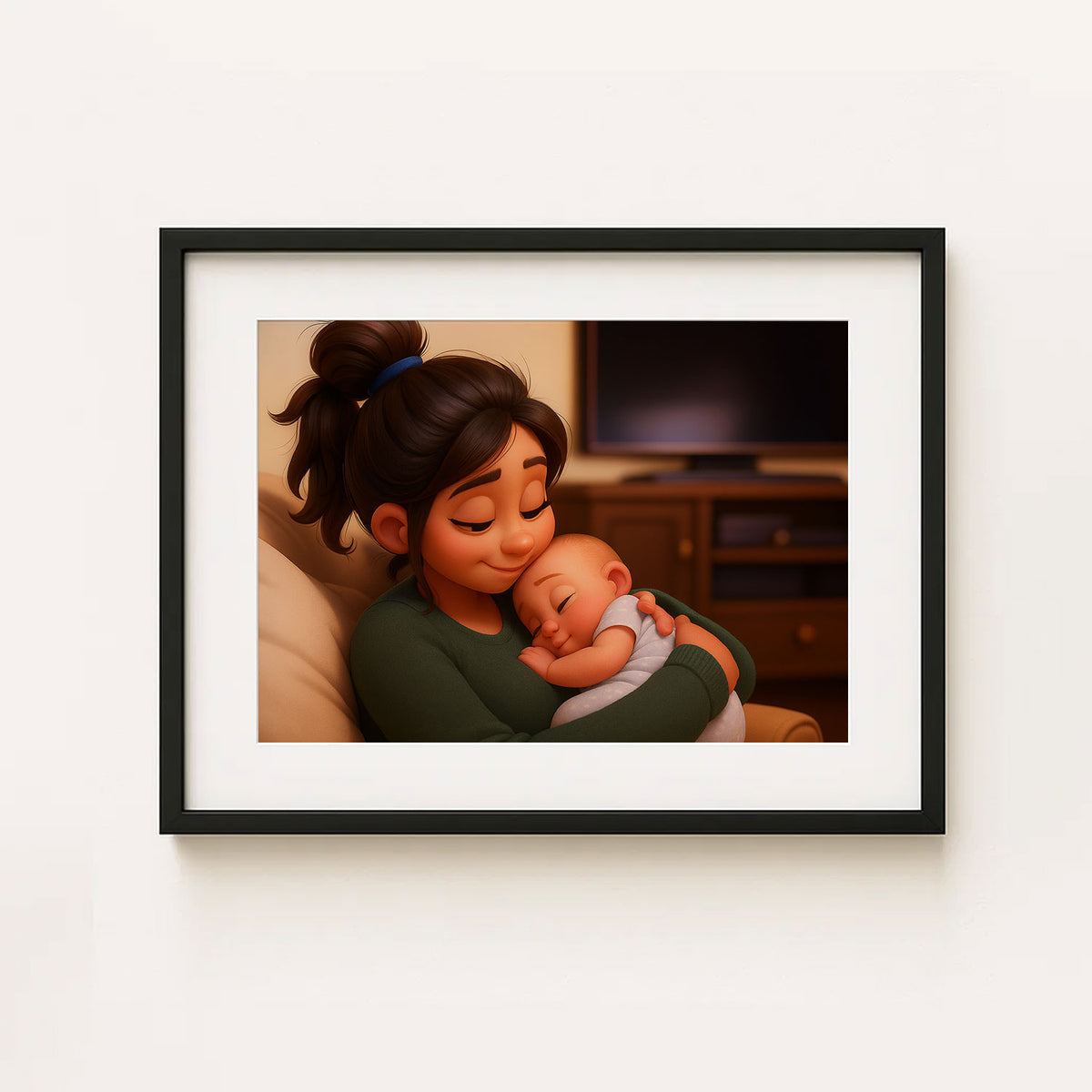Charming Cartoon Art of a Mother and Baby Embracing - Heartwarming Home Decor for Nursery or Living Room
 - 7