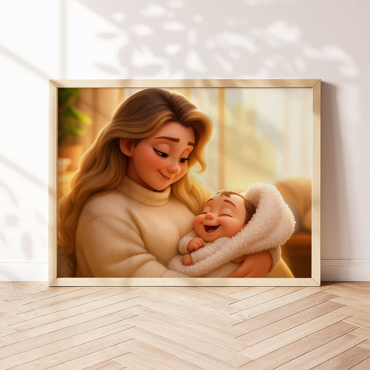 Heartwarming Cartoon Art Print of Mother and Baby Cherishing a Sweet Moment Together – Perfect Decor for Nursery and Home
 - 7