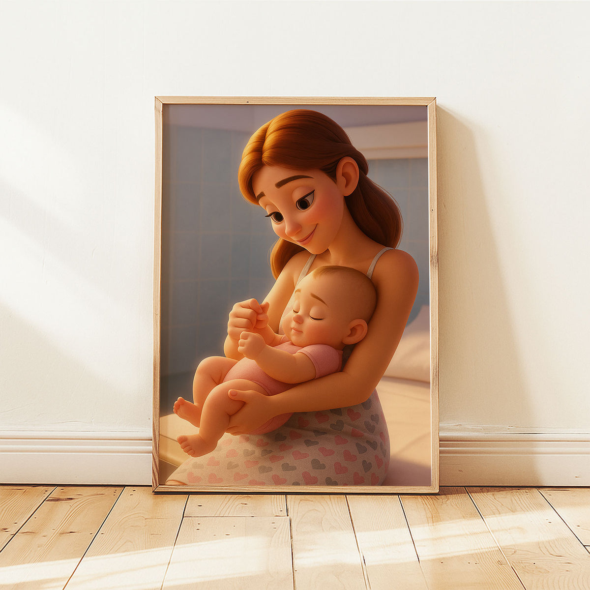 Heartwarming Cartoon Mom and Baby Art Print – Perfect for Nursery Decor and Family Love Reminders
 - 7