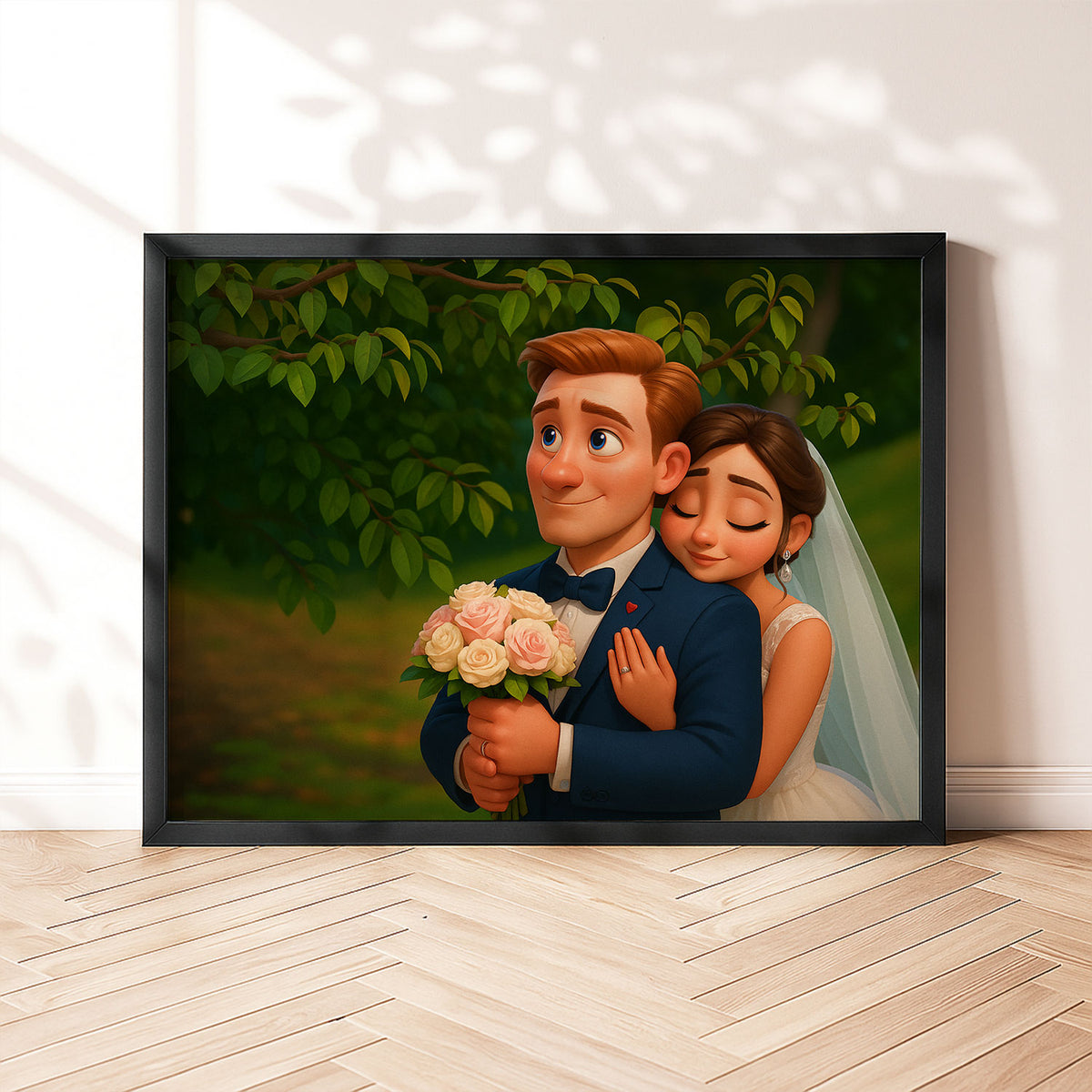 Charming Cartoon Wedding Art Print: Beautiful Bride and Groom in Vibrant Animation Style for Your Home Décor
 - 7